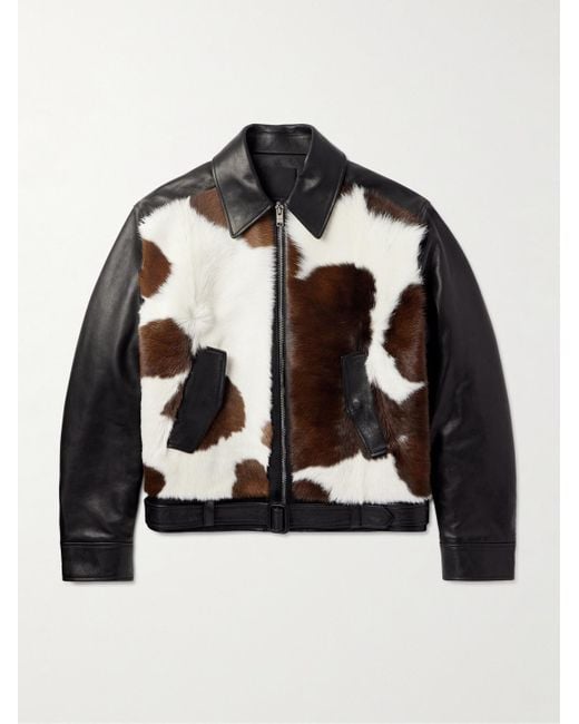 Givenchy Black Slim-Fit Belted Cow-Print Calf Hair And Leather Jacket for men