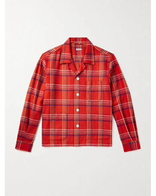 Bode Red Gable Camp-collar Checked Wool Overshirt for men