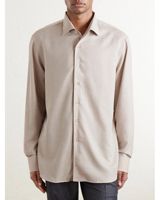 Brioni White Marcello Cotton And Cashmere-Blend Shirt for men
