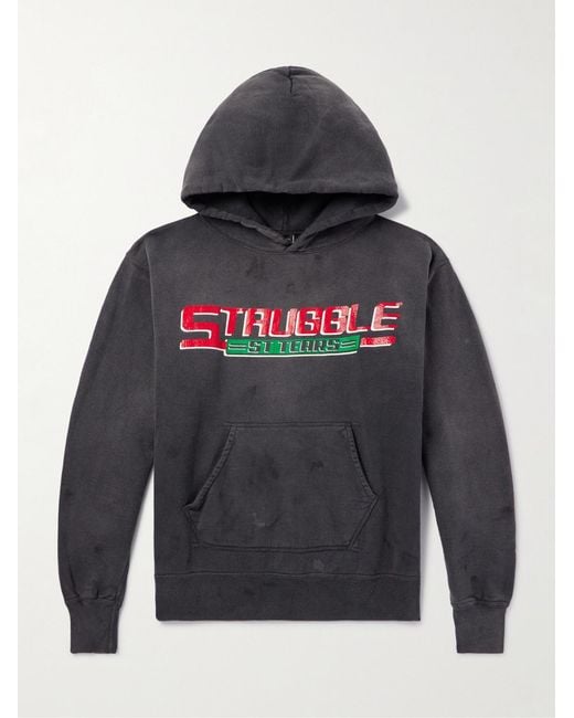 SAINT Mxxxxxx Gray Denim Tears Distressed Printed Cotton-Jersey Hoodie for men