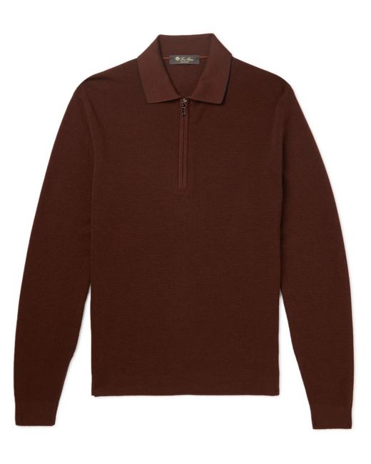 Loro Piana Slim-fit Wool And Silk-blend Half-zip Polo Shirt in Brown ...