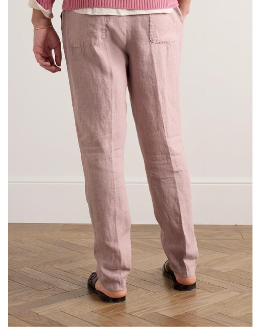 Altea Pink Tapered Linen Drawstring Trousers for men