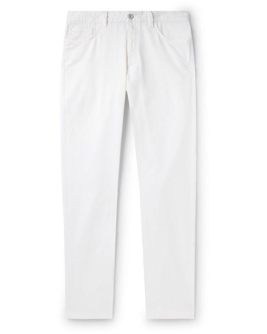 Zegna White Leather-trimmed Straight-leg Jeans for men
