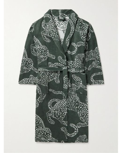 Desmond & Dempsey Green Cotton-terry Jacquard Robe for men