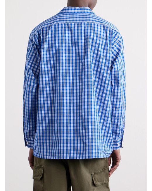 Beams Plus Blue Camp-Collar Checked Cotton Shirt for men