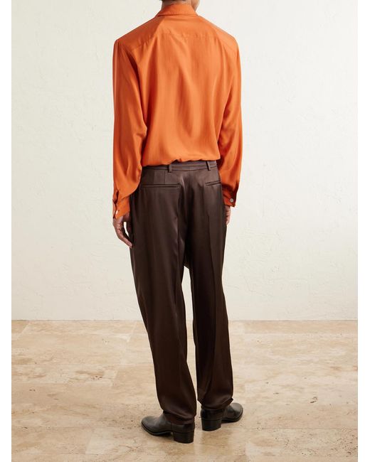 Saint Laurent Brown Tapered Belted Silk-satin Trousers for men