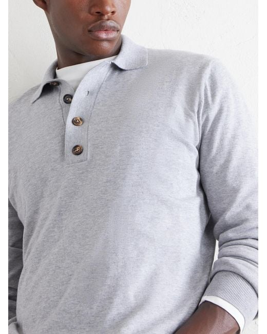 Eleventy Gray Cotton And Cashmere-Blend Polo Shirt for men