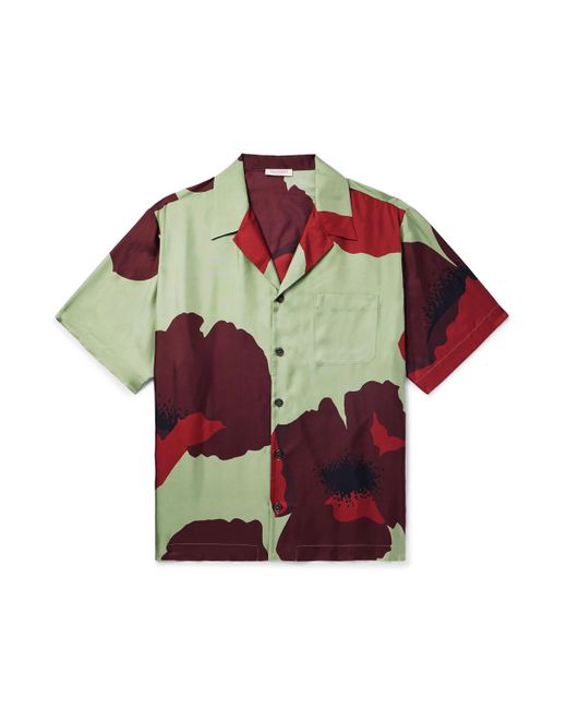 Valentino Garavani Red Camp-collar Floral-print Silk-twill Shirt for men