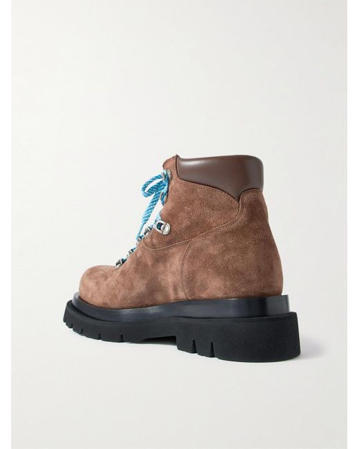 Bottega Veneta Brown Lug Leather-Trimmed Suede Hiking Boots for men