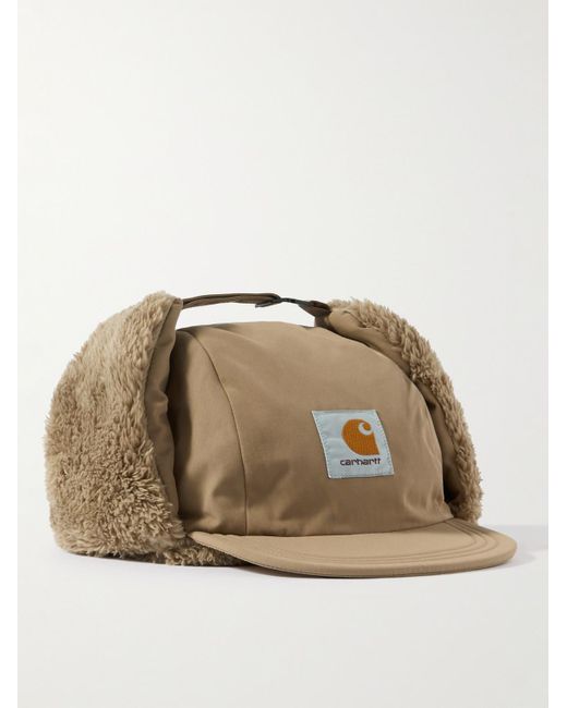 Carhartt Brown Alberta wendbare Kappe aus Shell und Faux Fur mit Logoapplikation