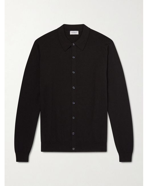 John Smedley Black Tibor Merino Wool Cardigan for men