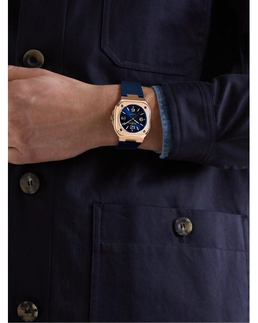 Bell & Ross Br 05 Blue Gold Automatic 40mm 18-karat Rose Gold And Rubber Watch, Ref. No. Br05a-blu-pg/srb for men