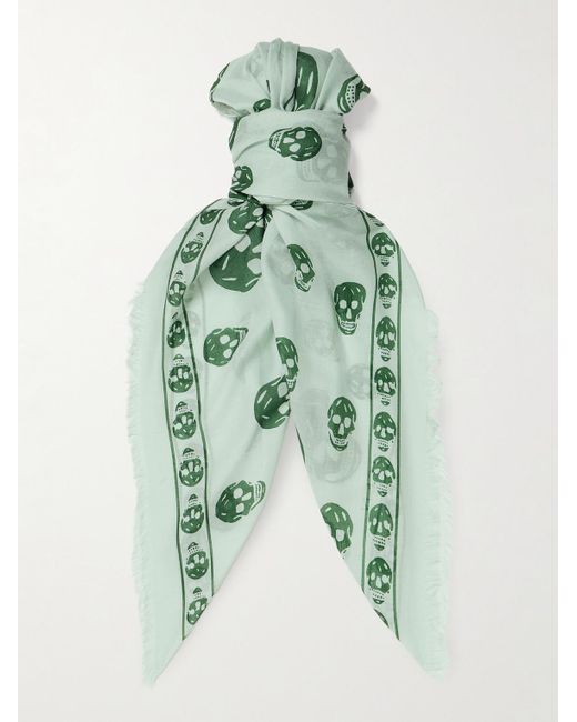 Alexander McQueen Tuch aus einer Modal-Seidenmischung mit Print und Fransen in Green für Herren