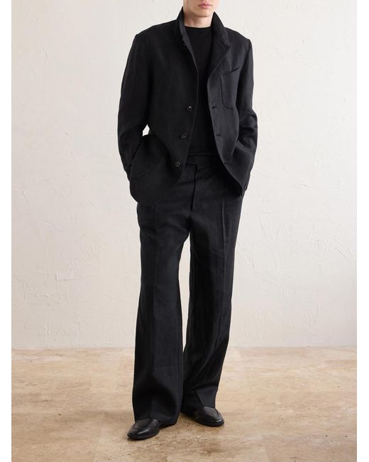 Saman Amel Black Nehru Linen Jacket for men