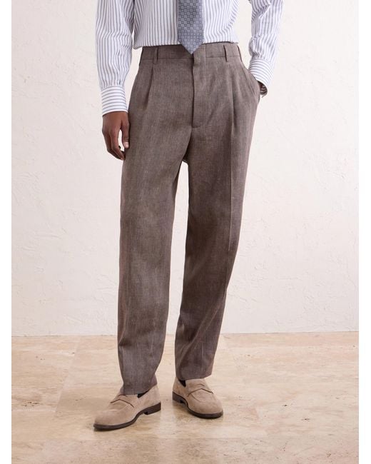 Brunello Cucinelli Gray Straight-leg Pleated Linen And Wool-blend Suit Trousers for men