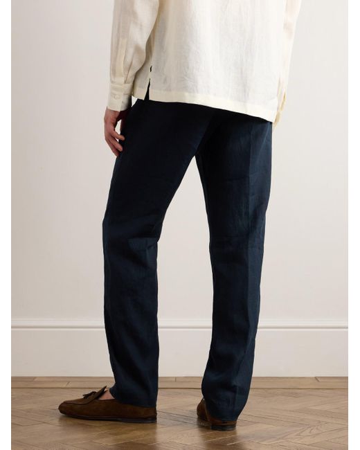 Canali Blue Straight-leg Linen Drawstring Trousers for men