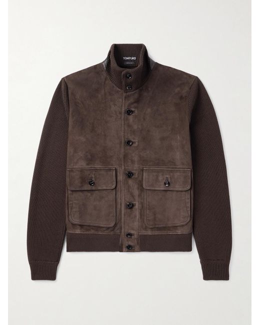 Tom Ford Brown Ribbed Merino Wool And Suede Jacket for men