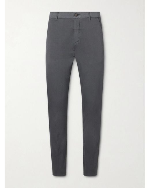 Eleventy Gray Straight-leg Pleated Stretch Cotton And Silk-blend Trousers for men