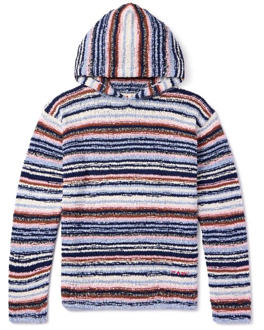 Marni Blue Striped Crocheted Cotton Hoodie for men