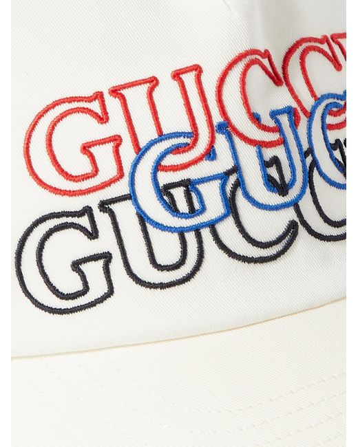Gucci White Logo-embroidered Cotton-twill Baseball Cap for men