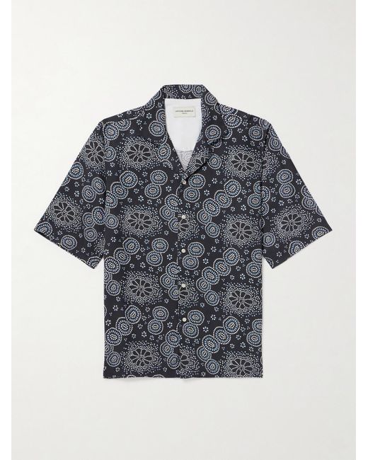 Officine Generale Blue Eren Camp-collar Printed Lyocell-twill Shirt for men