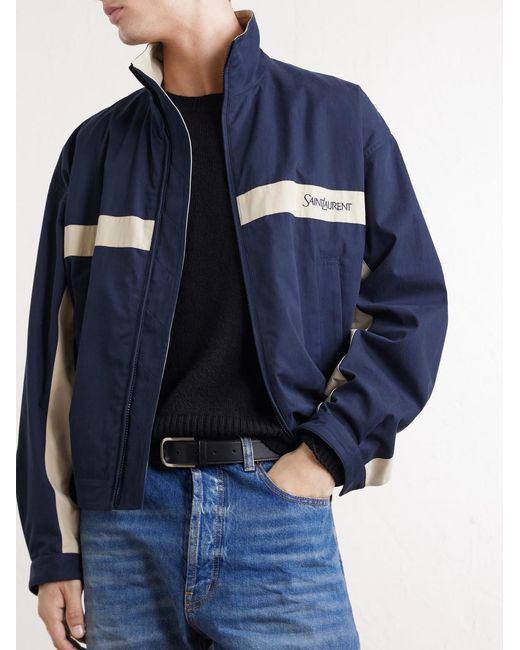 Saint Laurent Blue Panelled Logo-embroidered Cassandre-embellished Cotton Jacket for men