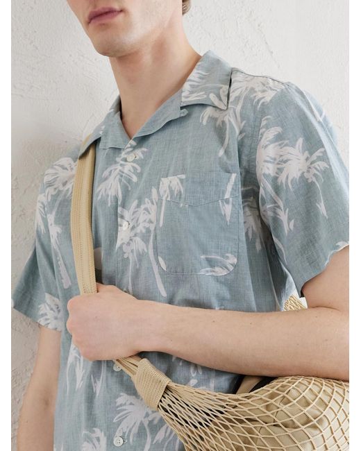 Hartford Blue New Palmito Convertible-Collar Printed Cotton Shirt for men