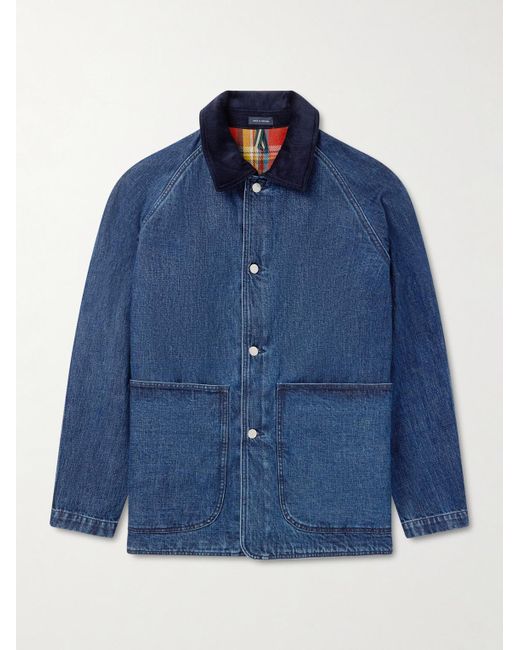 Drake's Blue Corduroy-Trimmed Denim Jacket for men