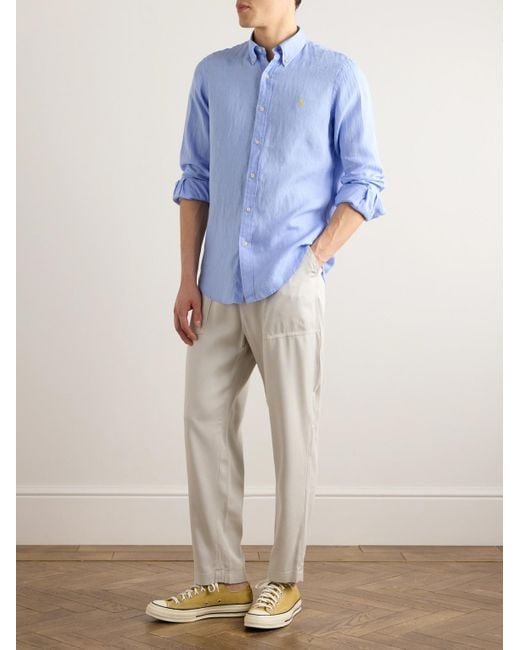 Polo Ralph Lauren Hemd aus Leinen mit Logostickerei und Button-Down-Kragen in Blue für Herren