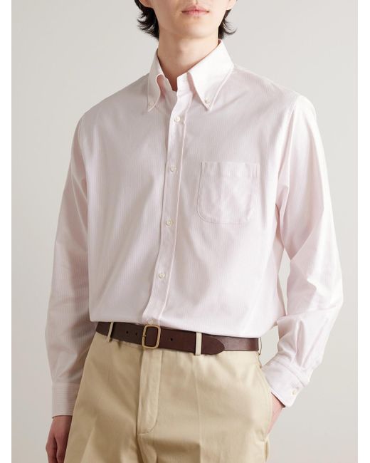 Loro Piana Pink Button-down Collar Striped Cotton Oxford Shirt for men