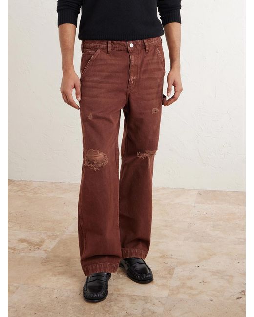 Enfants Riches Deprimes Red Paint Straight-leg Distressed Cotton-canvas Trousers for men