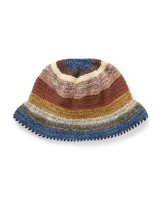 STORY mfg. Blue Brew Striped Crocheted Organic Cotton Bucket Hat for men