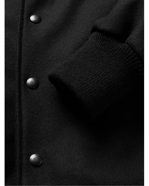 Golden Bear Black Hayes Leather-Panelled Melton Virgin Wool-Blend Varsity Jacket for men