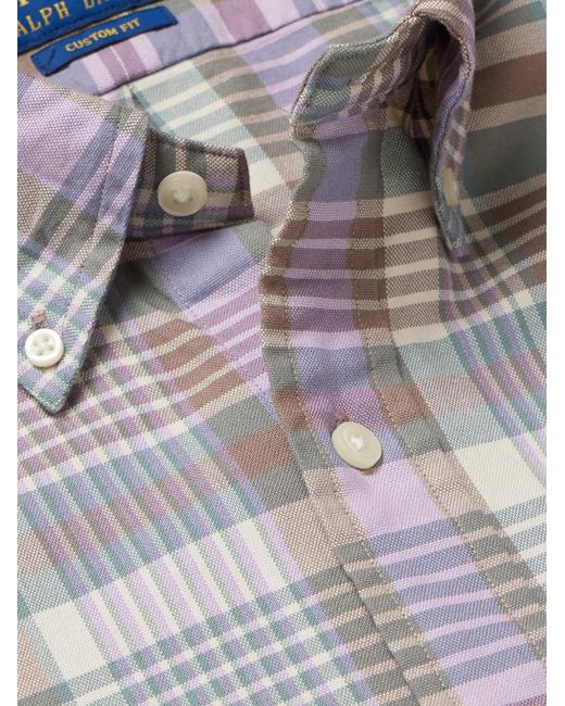 Polo Ralph Lauren White Button-Down Collar Checked Cotton-Twill Shirt for men