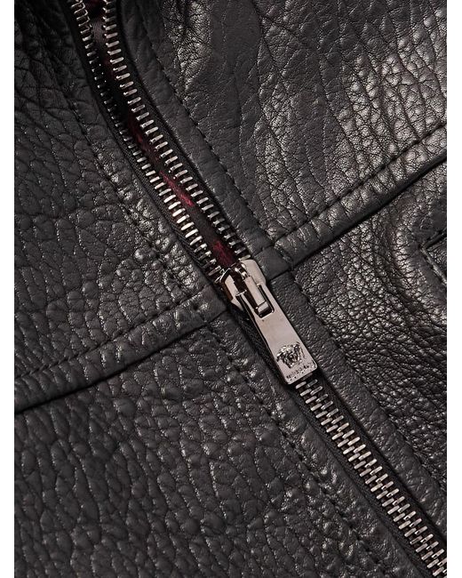 Versace Black Slim-Fit Full-Grain Leather Blouson Jacket for men