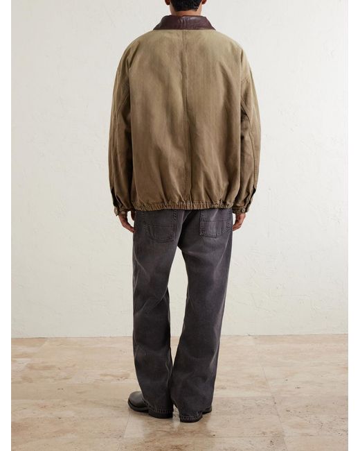 Ssstein Natural Leather-trimmed Garment-dyed Cotton-canvas Jacket for men