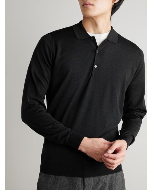 John Smedley Black Belper Slim-Fit Merino Wool Polo Shirt for men
