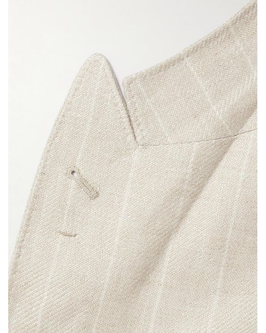 Brunello Cucinelli Natural Unstructured Striped Linen, Wool And Silk-Blend Blazer for men
