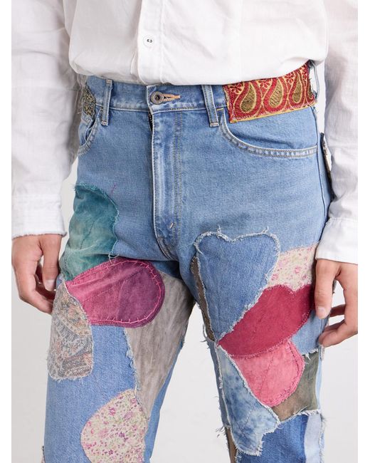 Kapital Blue Rat Flared Patchwork Frayed Jeans for men