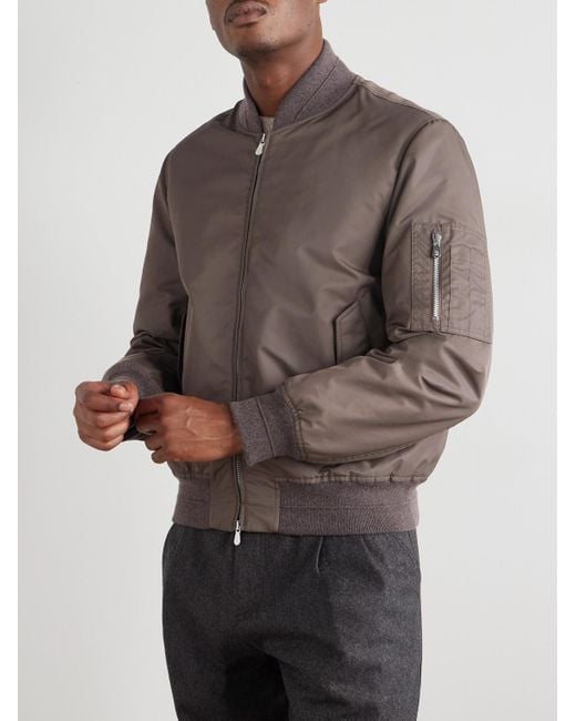 Brunello Cucinelli Brown Padded Nylon Bomber Jacket for men