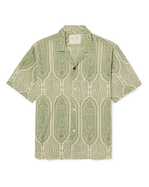 Kardo Green Ronen Convertible-collar Printed Cotton Shirt for men