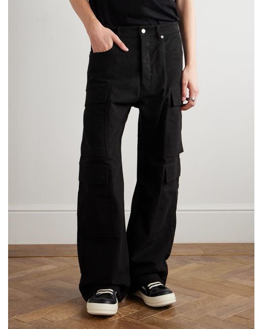 Rick Owens Black Straight-Leg Cotton-Twill Cargo Trousers for men