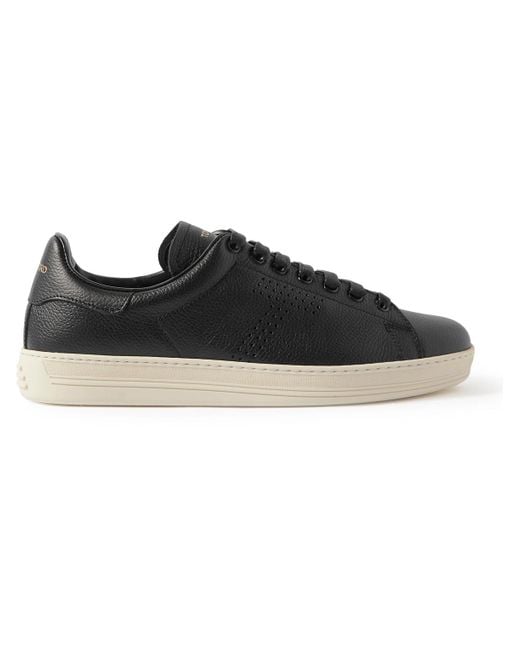 Tom Ford Black Warwick Perforated Full-grain Leather Sneakers for men