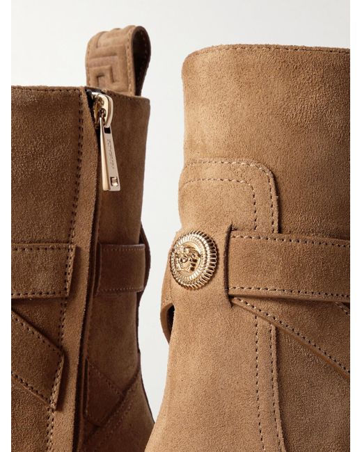 Versace Brown Angelo Embellished Suede Boots for men