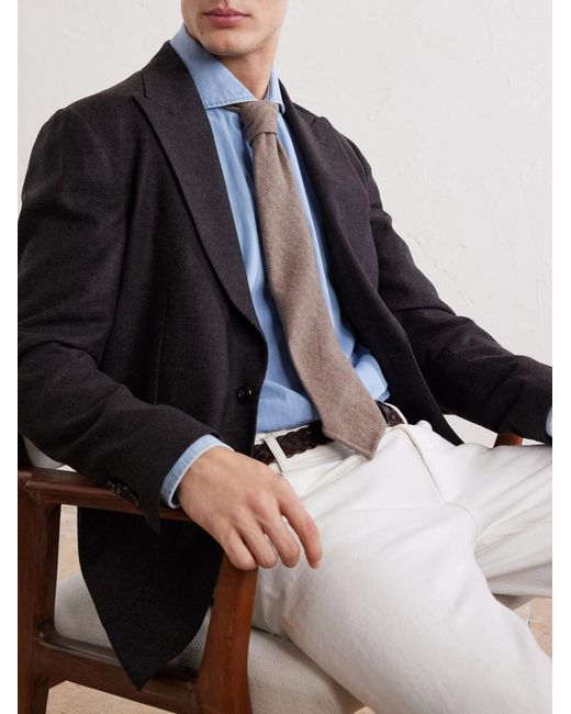 De Petrillo Natural 8Cm Striped Wool And Cashmere-Blend Tie for men