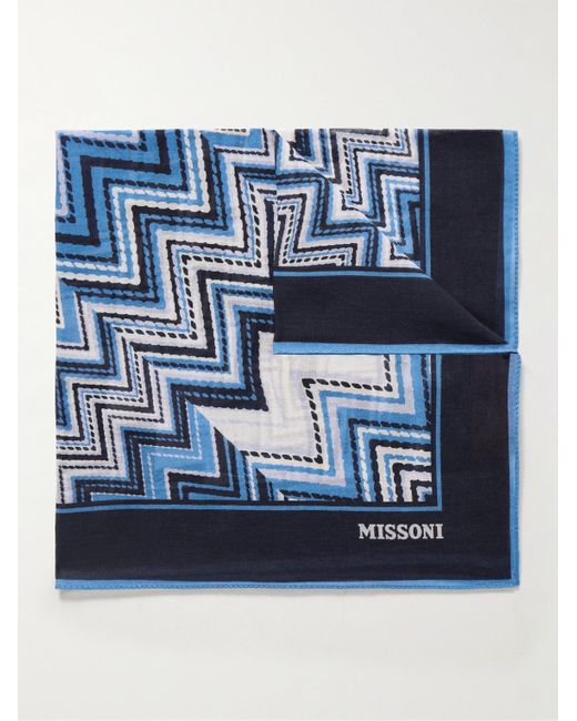Missoni Blue Printed Striped Cotton-voile Pocket Square for men