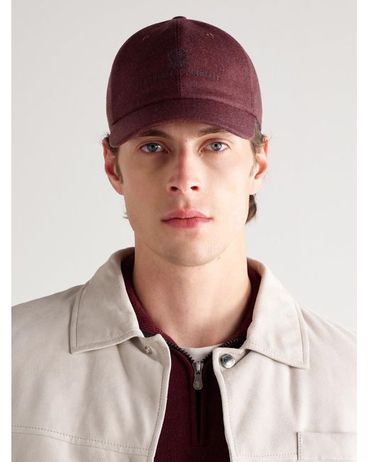Brunello Cucinelli Logo-Embroidered Leather-Trimmed Wool-Flannel Baseball Cap