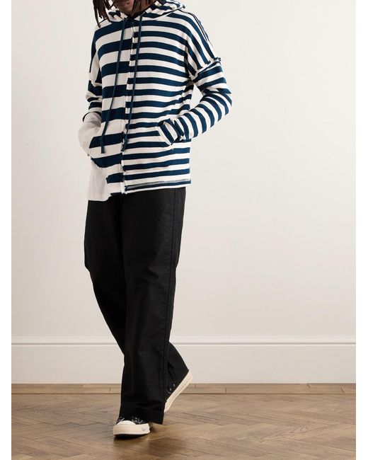 Greg Lauren Blue Striped Cotton-Jersey Hoodie for men