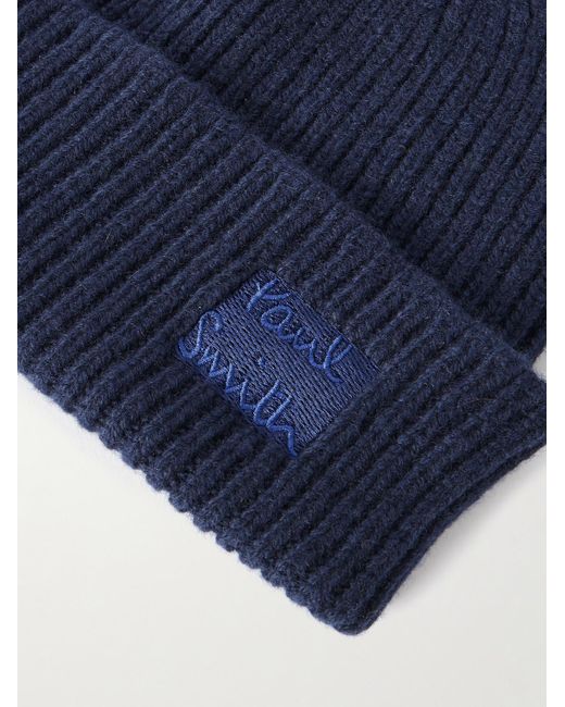 Ribbed Recycled-Cashmere And Merino Wool-Blend Beanie di Paul Smith in Blue da Uomo
