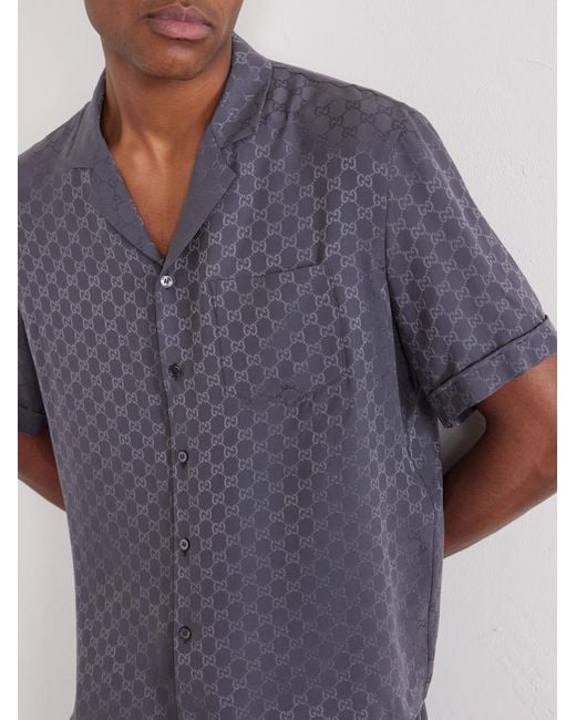 Gucci Blue Bowling Gg Supreme Jacquard Silk-Twill Shirt for men